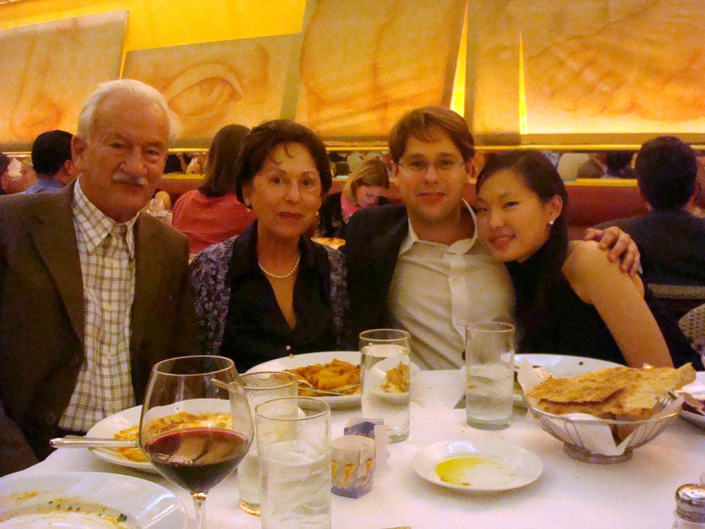 Ernst Mahle, Cidinha Mahle, Vitor, and Heeyeon in a New York restaurant after a Mahle concert